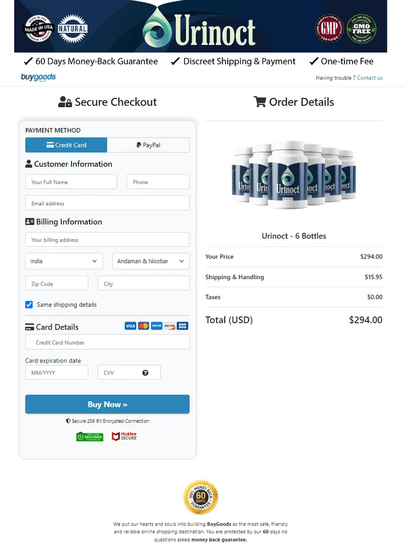 Urinoct Order Form